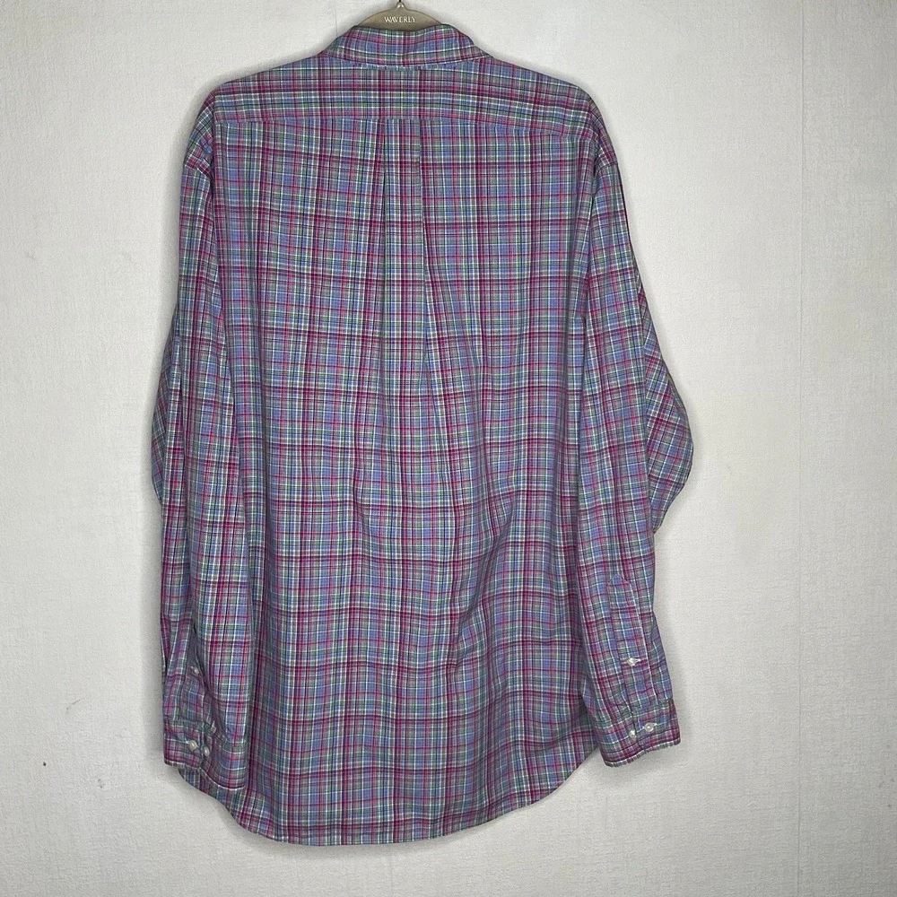 Polo Ralph Lauren Shirt Men XL  17 1/2Long Sleeve‎ Green Pink Plaid Button Down